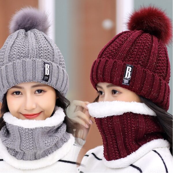 Girls Winter Knitted Beanies Hat Set - Image 3